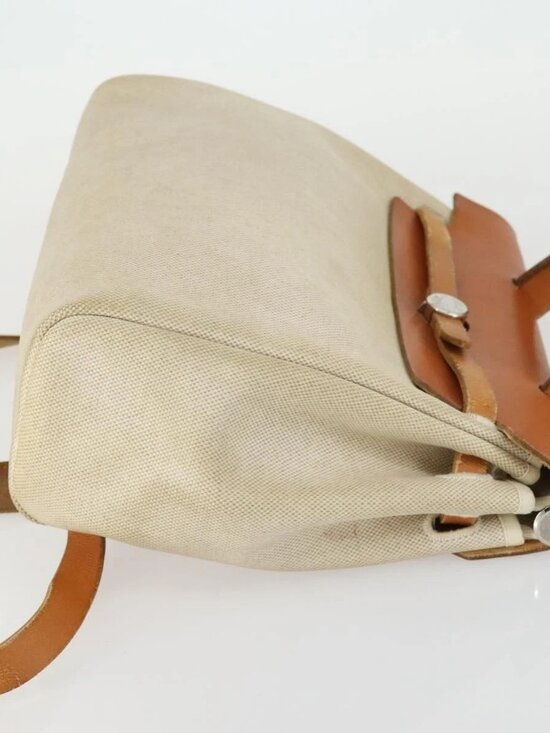 HERMES Herbag Ad PM Backpack Canvas Leather 2way Beige Silver Auth 159367 main image 13